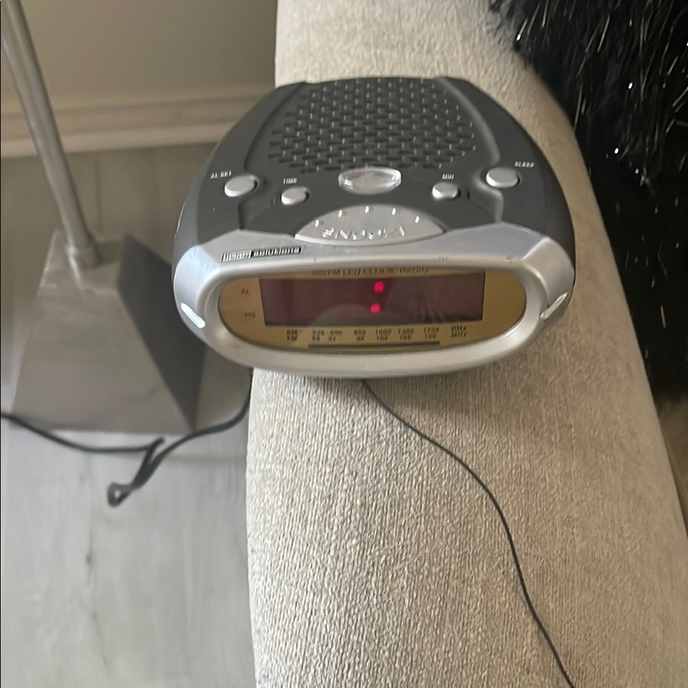 Vintage Sleek Black and Silver Portable Radio with LED Display